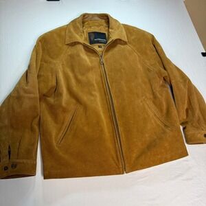 Camel Suede Double Lined Jacket Mens Size XL Brown 100% Leather Full-Zip